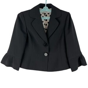 Tahari Women's Lined Black Blazer Jacket Sz 4 Bell Sleeve Two Buttons Polyester